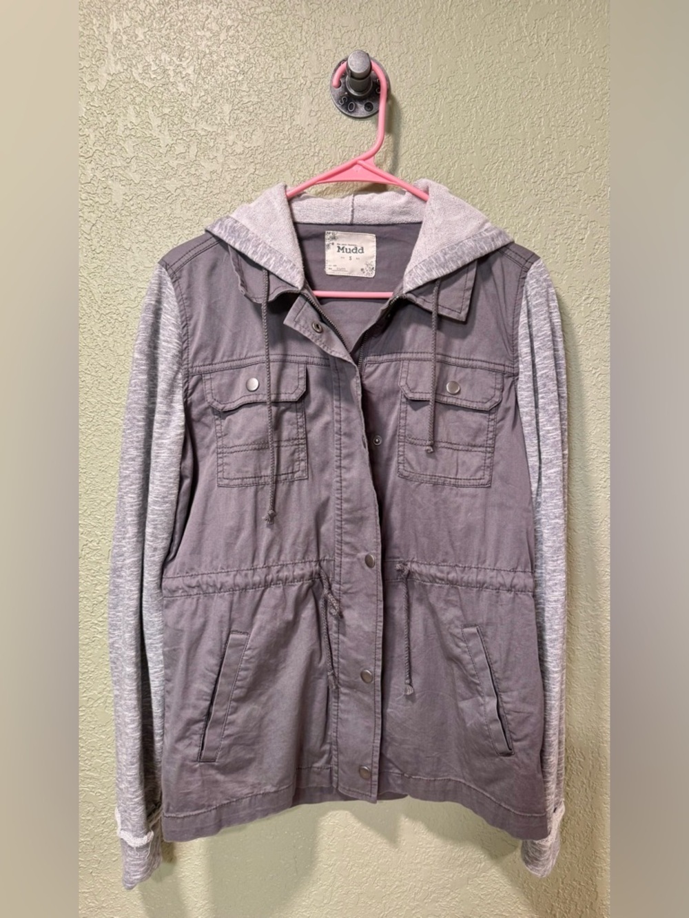 Mudd Two-Tone Gray Hooded Utility Jacket